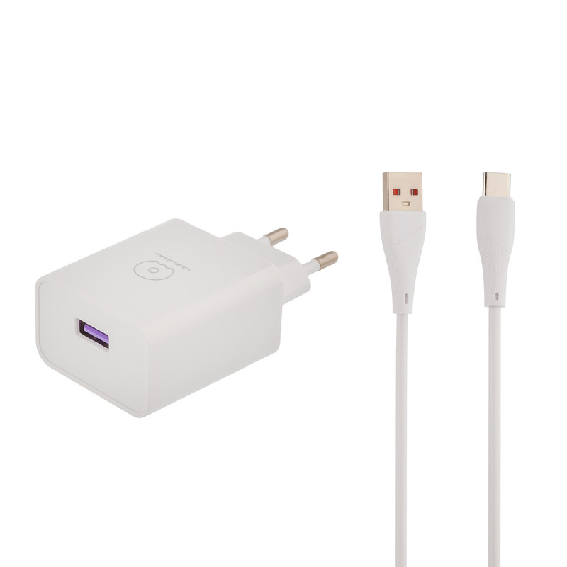 شارژر دیواری 18 وات دبلیو یو دبلیو مدل T95 به همراه کابل USB به USB-C طول 1 متر
