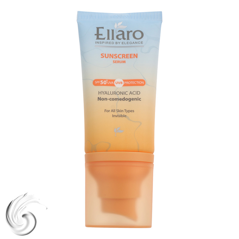 سرم ضد آفتاب بی‌رنگ صورت الارو SPF 50 مدل Hyaluronic acid ‌محافظ در برابر اشعه UVA و UVB مناسب برای انواع پوست حجم 40 میلی‌لیتر