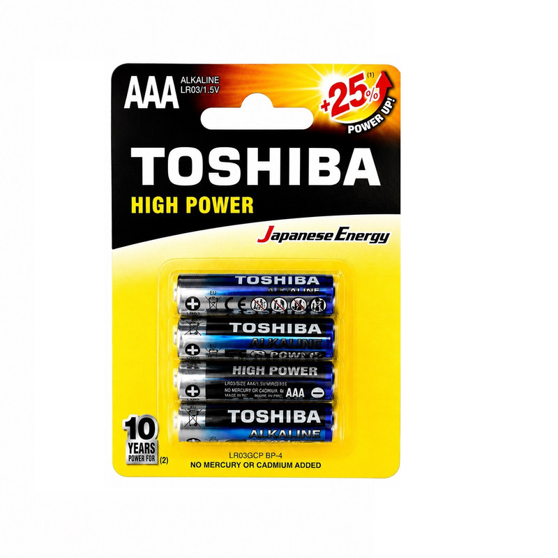 باتری نیم قلمی توشیبا مدل HIGH POWER AAA بسته 4 عددی