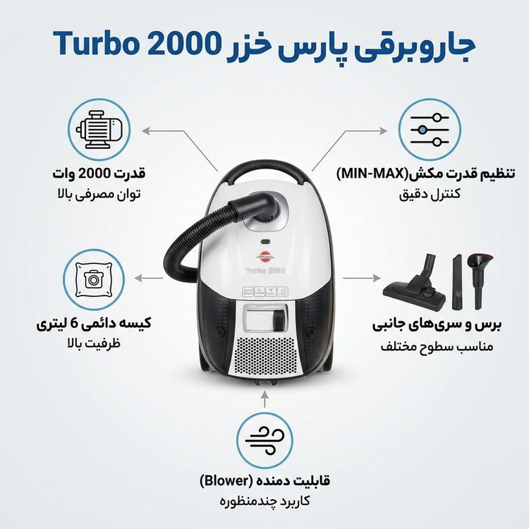 جاروبرقی 2000 وات پارس خزر مدل Turbo 2000