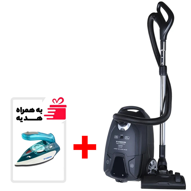 جاروبرقی 1600 وات ایکس ویژن مدل VC-5055 به همراه اتو مسافرتی 1000 وات ایکس ویژن مدل SW-602