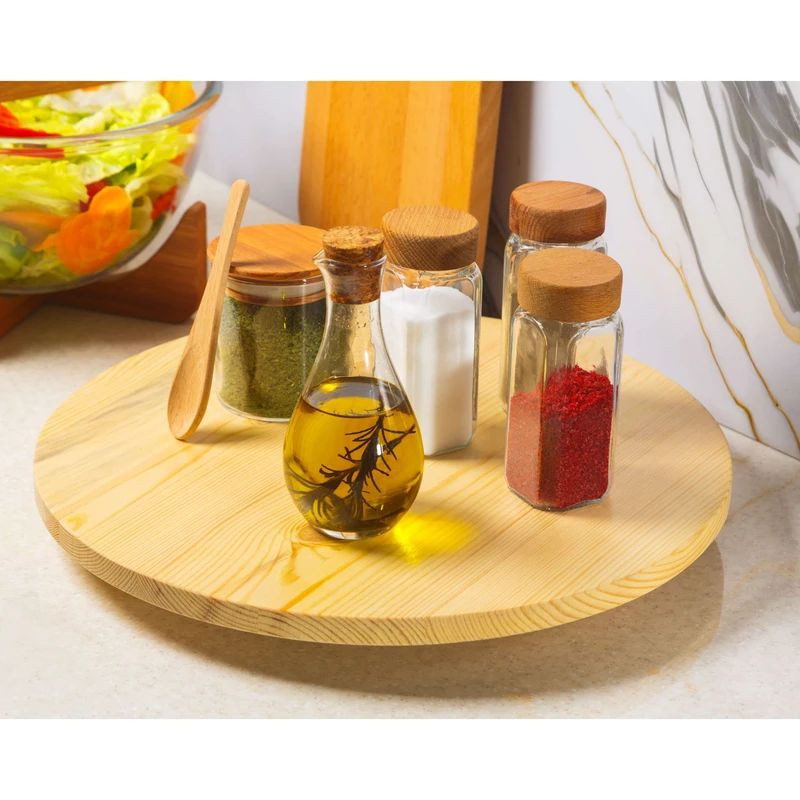 سینی سرو گردان چوبی دایرهای 36×36×4 سانتیمتر، وزن 895 گرم، یک طبقه، مناسب سرو کیک و پیتزا، همراه جعبه، کد 6353460467