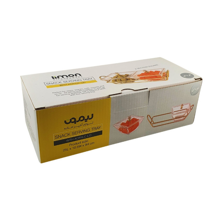 اردوخوری FIDOKA-2106 دو عددی با استند، بدنه شیشهای، در اکریلیک، پایه فلزی، ابعاد 25×10.5×8 سانتیمتر مناسب سرو آجیل
