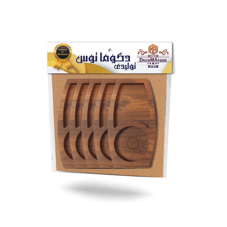 تخته سرو دکوماتوس مدل رز کد ZL2 از جنس MDF، قطر 9 میلیمتر، مناسب سرو قهوه و چای همراه کیک و شیرینی، شستشو با دست، بسته 5 عددی