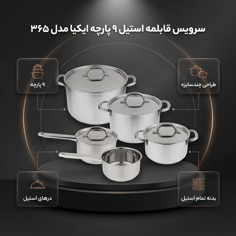 سرویس قابلمه استیل 9 پارچه ایکیا مدل 365