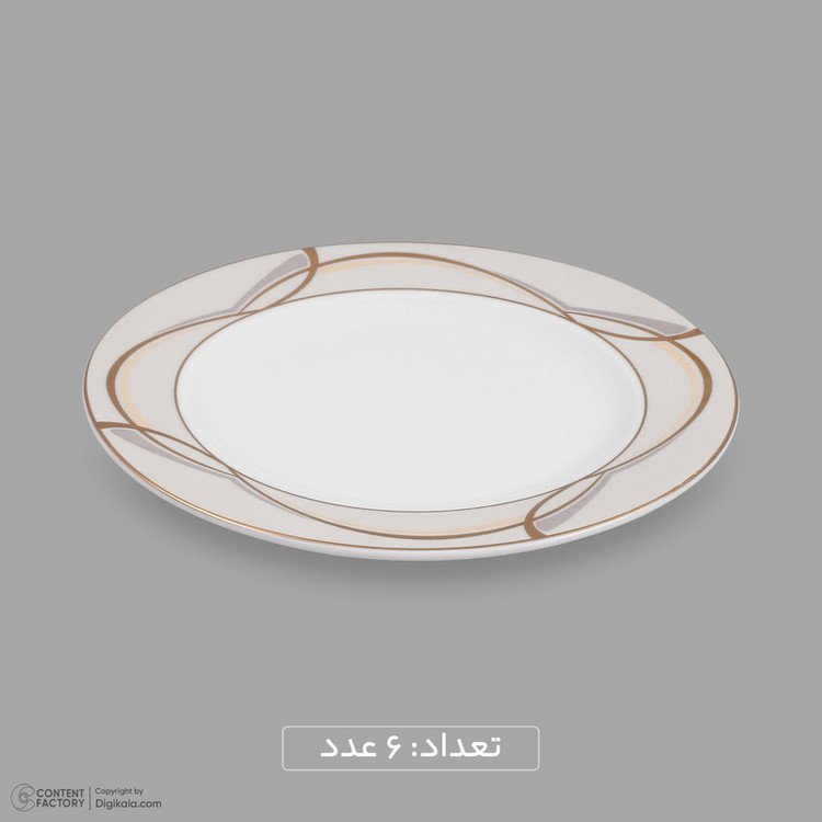 سرویس 20 پارچه چینی دینووا ساینا طرح گرد نسخه 6، قابل شستشو با دست و ماشین ظرفشویی، شامل 6 بشقاب غذاخوری، 6 بشقاب خورشخوری، 6 پیشدستی، ظرف سرو پنیر و تخته سرو