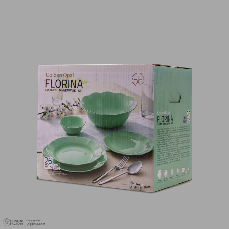 سرویس غذاخوری اوپال 26 پارچه 6 نفره گلدن اوپال مدل Florina