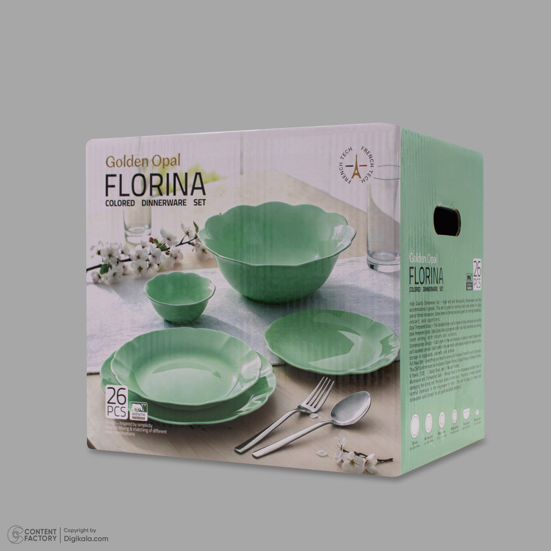 سرویس غذاخوری اوپال 26 پارچه 6 نفره گلدن اوپال مدل Florina