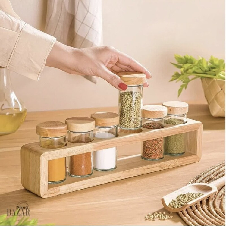 ست جا ادویه 6 پارچه لیمون مدل چوبی کد TP2306 به همراه استند