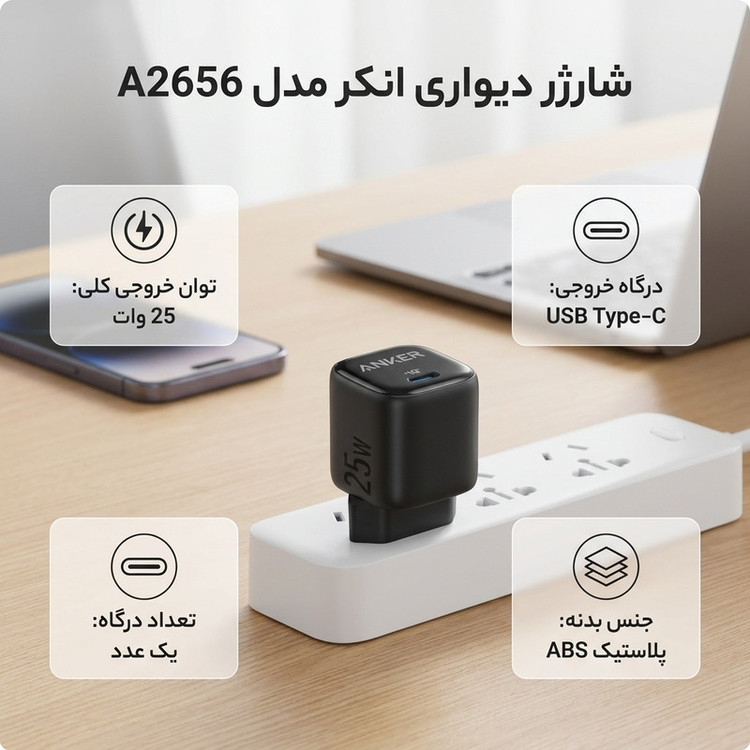 شارژر دیواری 25 وات انکر مدل A2656