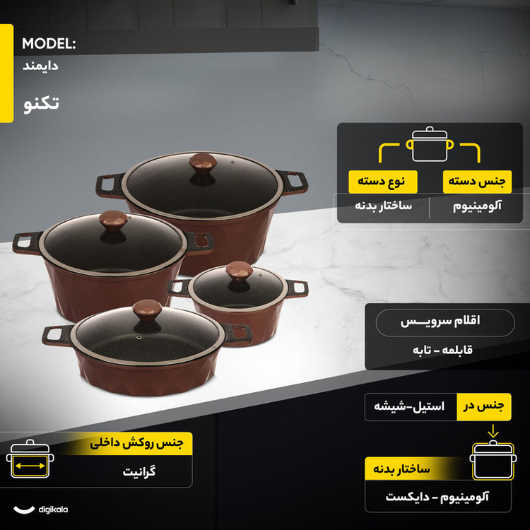سرویس پخت و پز 10 پارچه تکنو مدل دایمند کد 2097