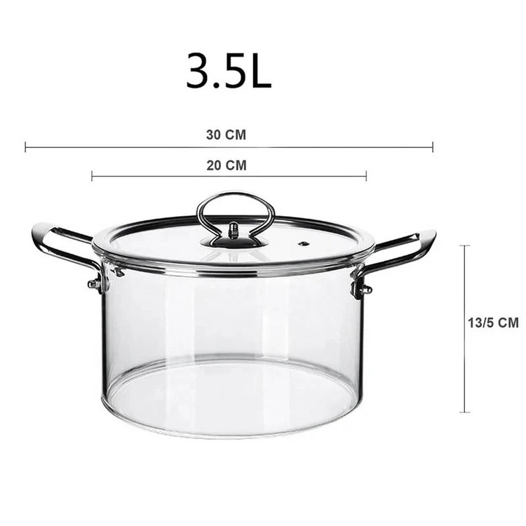 قابلمه پیرکس مدل شعله مستقیم دسته استیل کد 3.5L سایز 20