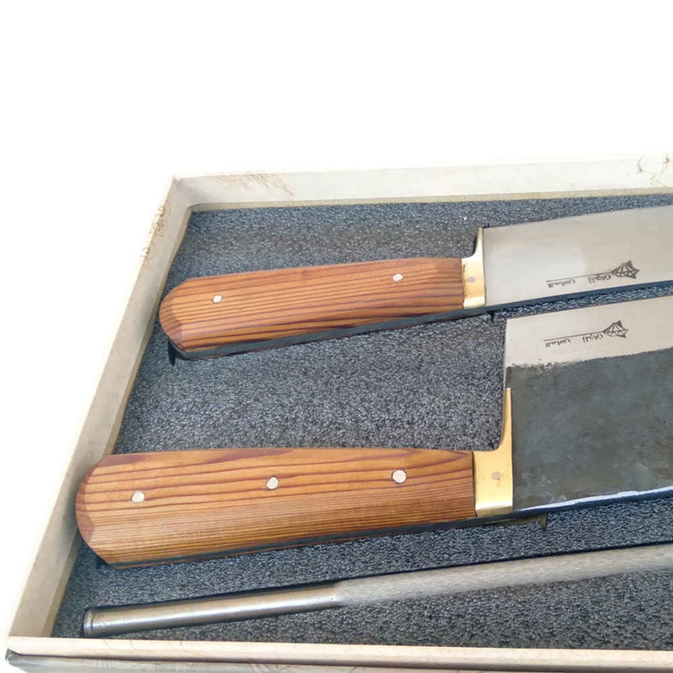 سرویس چاقو آشپزخانه 3 پارچه با تیغه فولادی و دسته چوبی الماس زنجان مدل قصابی کد g-01