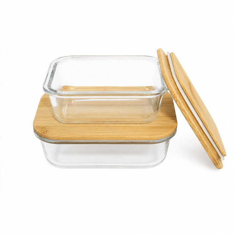 ظرف نگهدارنده با بدنه شیشه ای مدل درب دار واشردار مناسب برای قراردادن در یخچال و فریزر بسته دو عددی