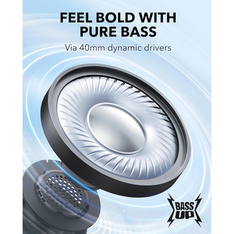 هدفون بلوتوثی انکر مدل Soundcore H30i بدون قابلیت نویز کنسلینگ، درگاه شارژ USB Type-C، دارای میکروفون داخلی با کیفیت بالا، مجهز به فناوری BassUp، مقاومت در برابر رطوبت و عرق